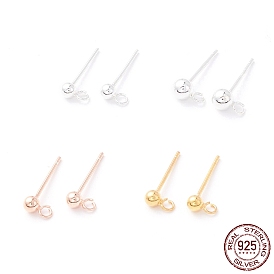 925 hallazgos de aretes de plata esterlina, poste del pendiente del perno prisionero de la bola, con bucle
