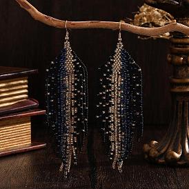 Серьги-кисточки из бисера ручной работы из богемного стекла, золотые