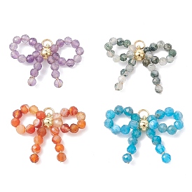 4 шт. 4 стили подвески из натурального красного агата, апатита, аметиста и мохового агата с ограненными круглыми бусинами, подвески-бантики с 304 трубчатыми дужками из нержавеющей стали, золотые