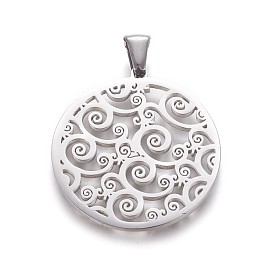 304 Stainless Steel Pendants, Flat Round with Auspicious Cloud