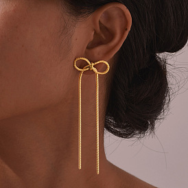 304 из нержавеющей стали серьги, бант с круглой подвеской-змейкой