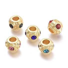 Brass Micro Pave Cubic Zirconia Beads, Rondelle, Real 18K Gold Plated