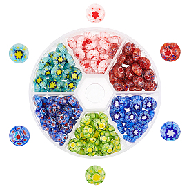 Handmade Millefiori Glass Beads, Flat Round