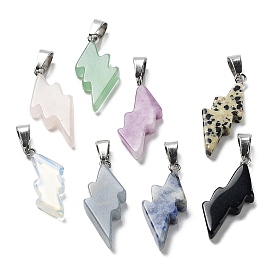 Gemstone Pendants, Lightning Bolt Charms with Stainless Steel Color Plated 201 Stainless Steel Snap on Bails