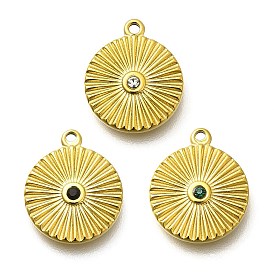 304 из нержавеющей стали амулеты горный хрусталь, ионное покрытие (ip), реальный 14 k позолоченный, плоские круглые прелести