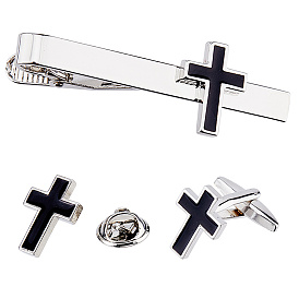 Комплекты аксессуаров для мужских рубашек, включают в себя латунные эмалевые броши-булавки в форме креста, латунный зажим для галстука, латуни эмали запонки