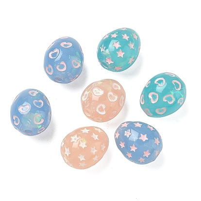 Прозрачные бусины из смолы, голографические бусы, яйцо со звездой/сердцем, с эмалью