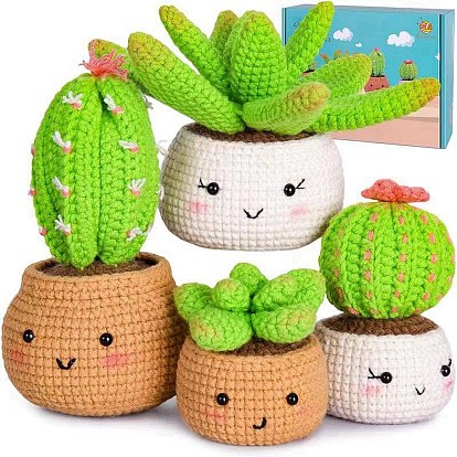 Potato/Cat/Pumpkin Shape DIY Knitting Kits for Beginners, including Wool Yarn, Fiber Refill, Crochet Hooks, Scissor, Stitch Marker, Instruction, Yarn Needle, Craft Eye
