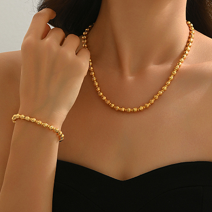 Комплекты браслетов и ожерелий из латунных круглых бусин в ближневосточном стиле для женщин