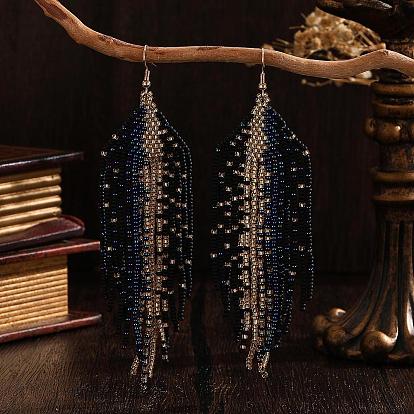 Серьги-кисточки из бисера ручной работы из богемного стекла, золотые