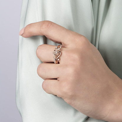 Сплав микро проложить кубический цирконий палец кольца, цветок