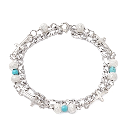 304 браслеты из нержавеющей стали и латуни, синтетический бирюзовые многожильных браслеты