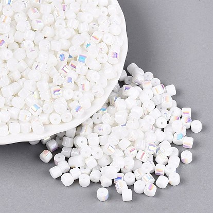 FGB Opaque Colours Glass Seed Beads, Rainbow Plated, Round Hole, Barrel