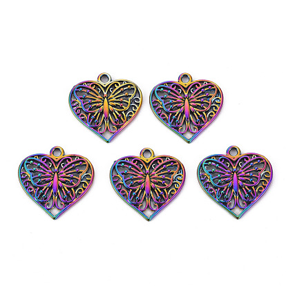 Hollow Alloy Pendants, Cadmium Free & Nickel Free & Lead Free, Heart with Butterfly