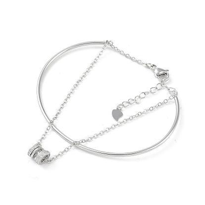 Brass Micro Pave Clear Cubic Zirconia Column Charm Bangles, Cable Chain Bracelets for Women