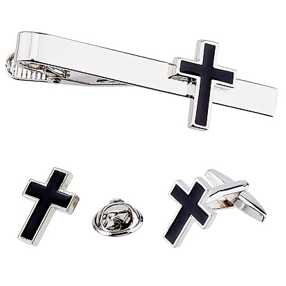 Комплекты аксессуаров для мужских рубашек, включают в себя латунные эмалевые броши-булавки в форме креста, латунный зажим для галстука, латуни эмали запонки