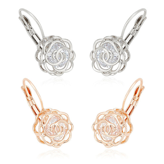 2 пары 2 цвета прозрачные кубические цирконии розы серьги с застежкой-молнией, украшения из латуни для женщин