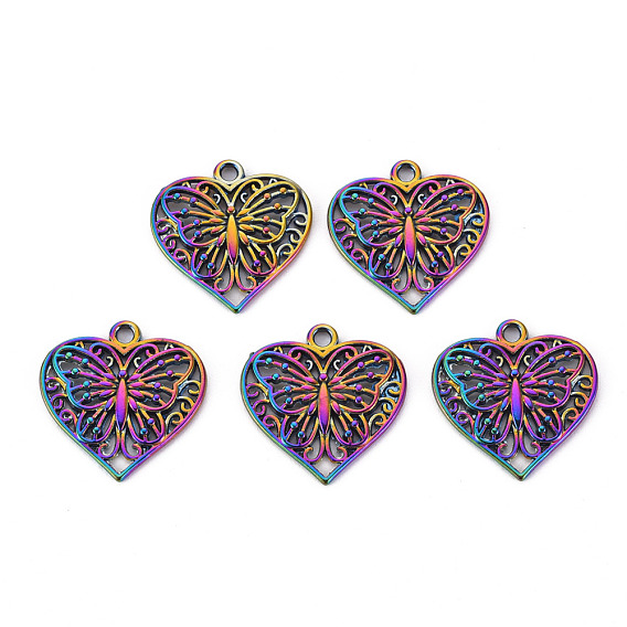Hollow Alloy Pendants, Cadmium Free & Nickel Free & Lead Free, Heart with Butterfly