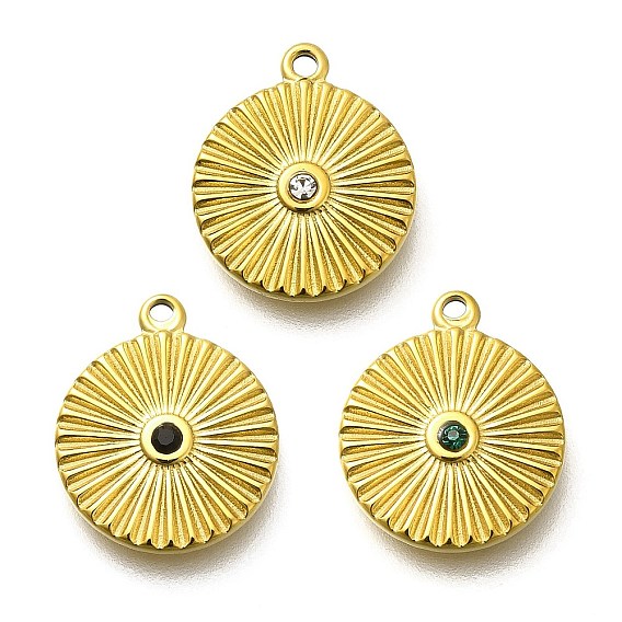 304 из нержавеющей стали амулеты горный хрусталь, ионное покрытие (ip), реальный 14 k позолоченный, плоские круглые прелести