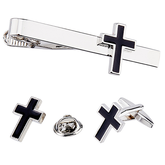 Комплекты аксессуаров для мужских рубашек, включают в себя латунные эмалевые броши-булавки в форме креста, латунный зажим для галстука, латуни эмали запонки