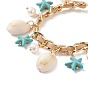 Natural Shell & Shell Pearl & Synthetic Starfish Charm Bracelet, Aluminium Chains Ocean Bracelet for Women
