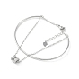 Brass Micro Pave Clear Cubic Zirconia Column Charm Bangles, Cable Chain Bracelets for Women