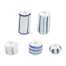 Handmade Porcelain Beads, Column/Flat Round with Stripe Pattern, Hand Painted