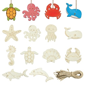 50 Набор из нескольких необработанных деревянных подвесок на морскую тематику для живописи, пирография, домашнего декора, с джутовым шнуром