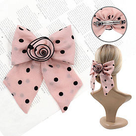 300Pcs Polka Dot Pattern Bowknot Polyester Hair Barrettes, with Iron Clips, for Women Girls