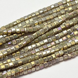 Faceted Cube Full Rainbow Plated Imitation Jade Electroplate Glass Beads Strands, 2x2x2mm, Hole: 0.5mm, about 200pcs/strand, 15.7 inch