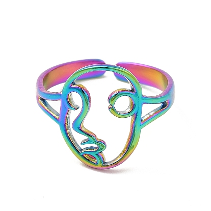 304 Stainless Steel Abstract Face Open Cuff Ring for Women