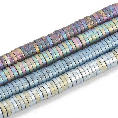 Electroplate Non-magnetic Synthetic Hematite Beads Strands, Matte Style, Heishi Beads, Disc/Flat Round