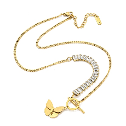 Ионное покрытие (IP) 201 ожерелья с подвесками в форме бабочки из нержавеющей стали и стразами