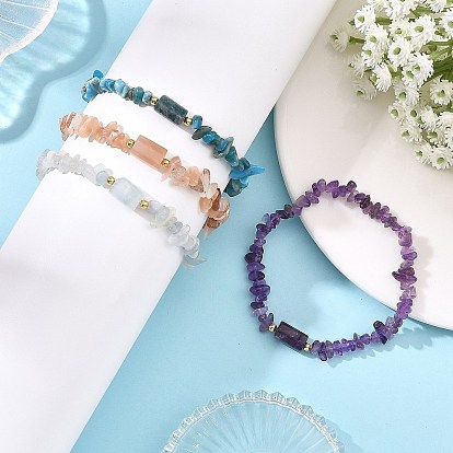 Natural Mixed Stone Beaded Stretch Braclets for Women, Faceted Column & Chips