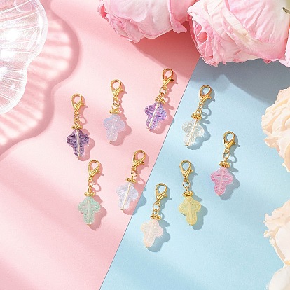 9шт стеклянные подвесные украшения, крестик, Сплав с застежками когтя омара