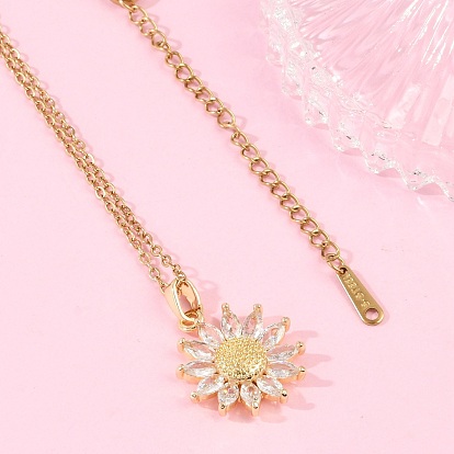 Латунный цветок микропаве кубический цирконий кулон ожерелья, с ионным покрытием (IP) 304 цепь из нержавеющей стали, стойки покрытие