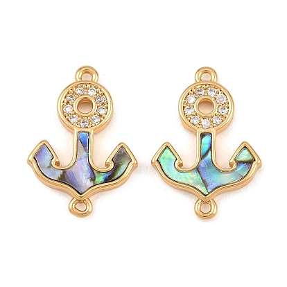 Подвески-соединители из натуральной ракушки пауа, с латунными микропаве прозрачных кубических цирконий