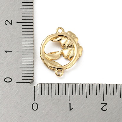 Brass Connector Charms, Ring with Flower & Leaf