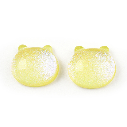 Transparent Epoxy Resin Cabochons, with Glitter Powder, Cat Head Shape