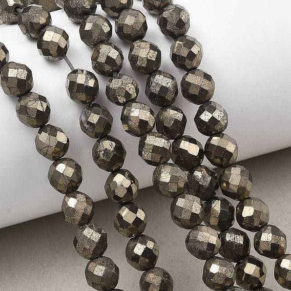 Нити из бусин из натурального золотого пирита/золотого пирита, граненые, круглые