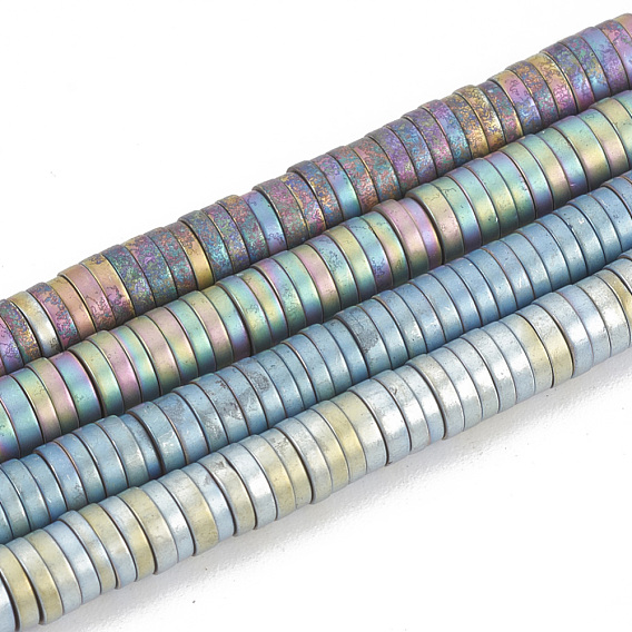 Electroplate Non-magnetic Synthetic Hematite Beads Strands, Matte Style, Heishi Beads, Disc/Flat Round