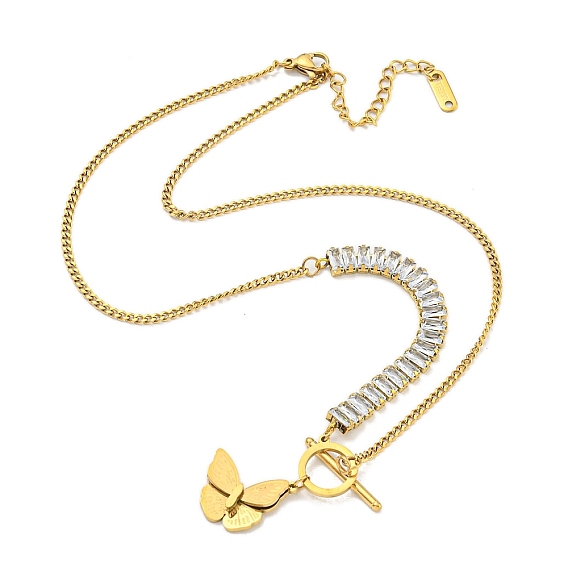 Ионное покрытие (IP) 201 ожерелья с подвесками в форме бабочки из нержавеющей стали и стразами