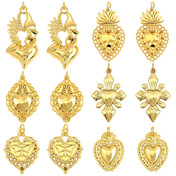 12 шт 6 стили подвески из сплава, святое сердце, долговечный, без кадмия и без свинца, стойки покрытие, с целью перехода в кольце