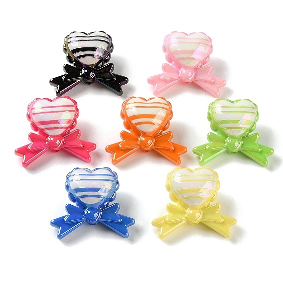 UV Plating Opaque Acrylic Beads, Iridescent, Striped Heart & Bowknot