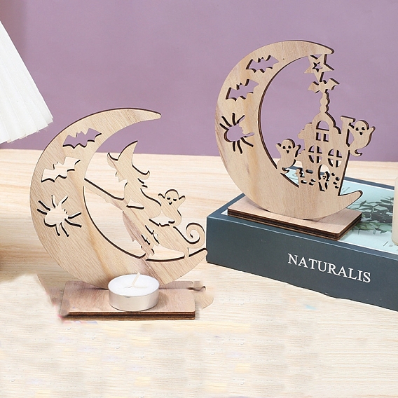 Украшения для Хэллоуина, деревянные подсвечники с полыми лунами, для домашнего украшения рабочего стола