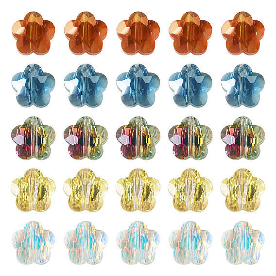 20Pcs Transparent Glass Beads, Flower, Faceted