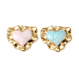 304 Stainless Steel Pendants, with Enamel, Heart Charms, Real 18K Gold Plated, Ion Plating(IP)