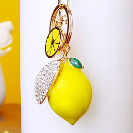 Sparkling Fruit Lemon Keychain with Cute Rhinestones - Perfect Gift for Women and Girls!