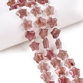 Natural Strawberry Quartz Beads Strands, with Seed Beads, Faceted Star