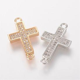 Brass Micro Pave Cubic Zirconia Links, Cross